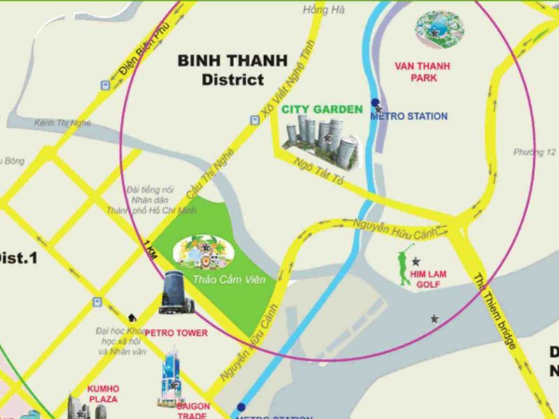 City Garden tọa lạc tại vị trí đắc địa, chỉ mất khoảng 5 phút để đi vào trung tâm thành phố (Nguồn ảnh: Internet)